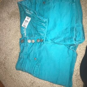 High rise shorties from Aeropostale, bluish teal.